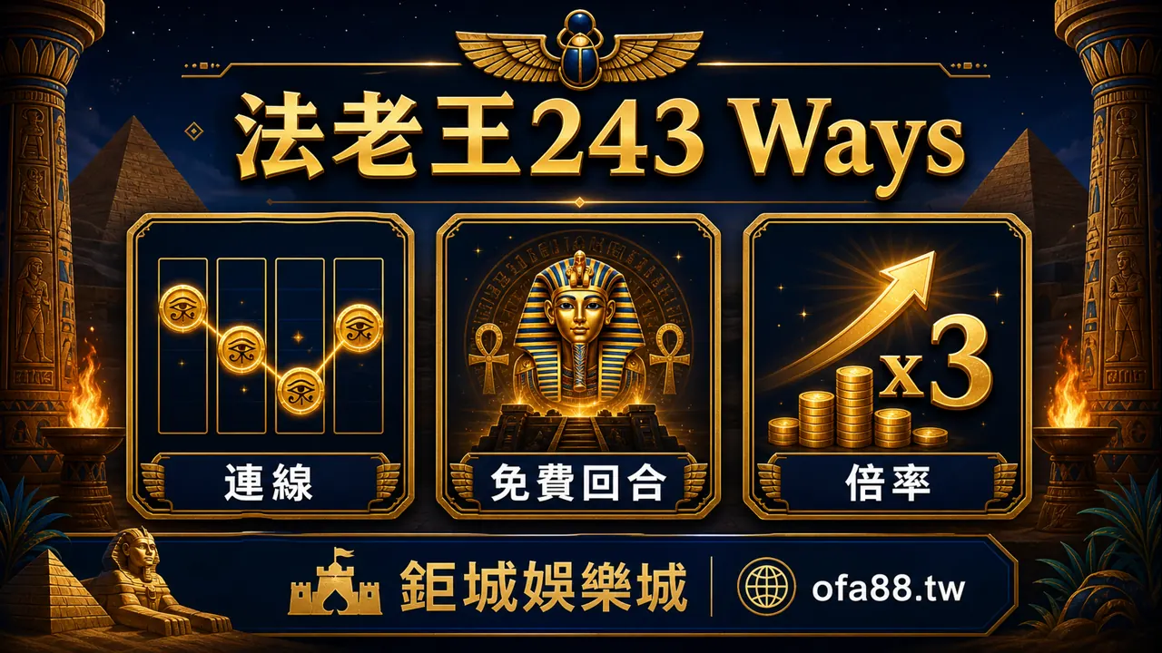 鉅城娛樂城法老王243 Ways連線免費回合倍率說明圖