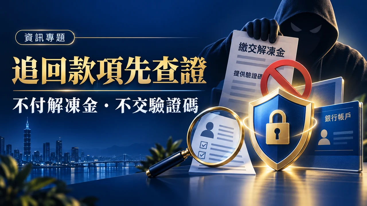 追回款項先查證:不付解凍金、不交驗證碼