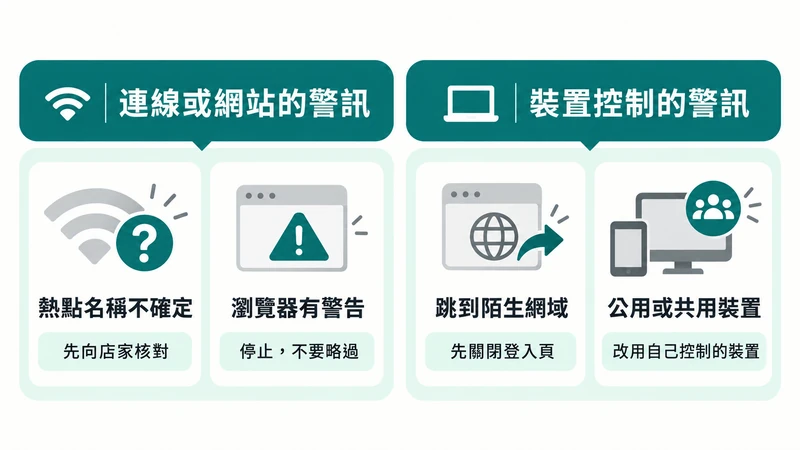 公用 Wi‑Fi 登入前的熱點、瀏覽器、網域與裝置停止訊號